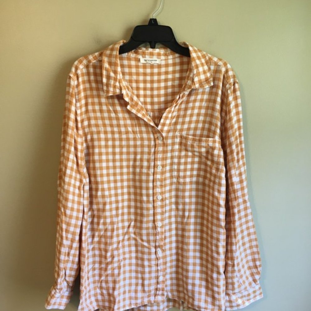 beachlunchlounge Gold/Yellow and White Gingham Button-Down Shirt